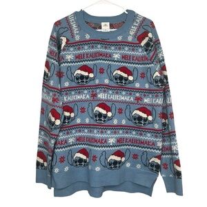 Disney Stitch Melé Kalikimaka Blue Christmas Sweater Holiday Size Large